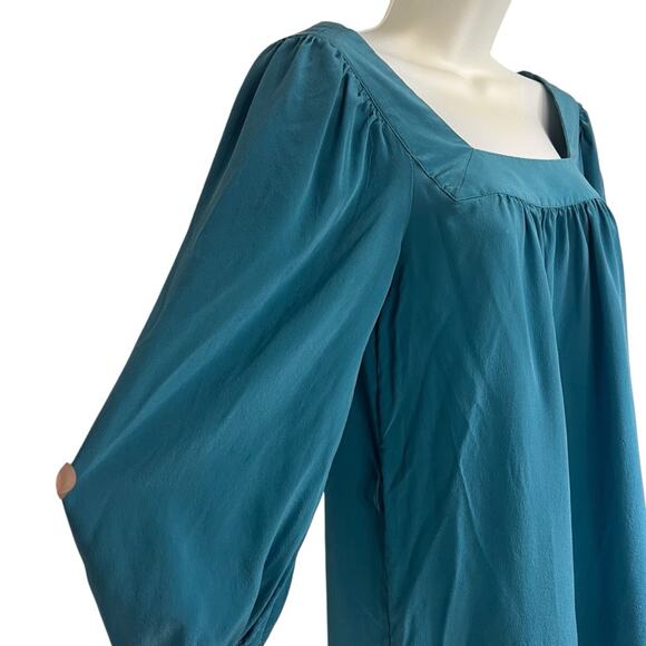 Vintage Silk Y2K Express Teal Mini Shift Dress with Square Neck EUC Size XS - Picture 5 of 8